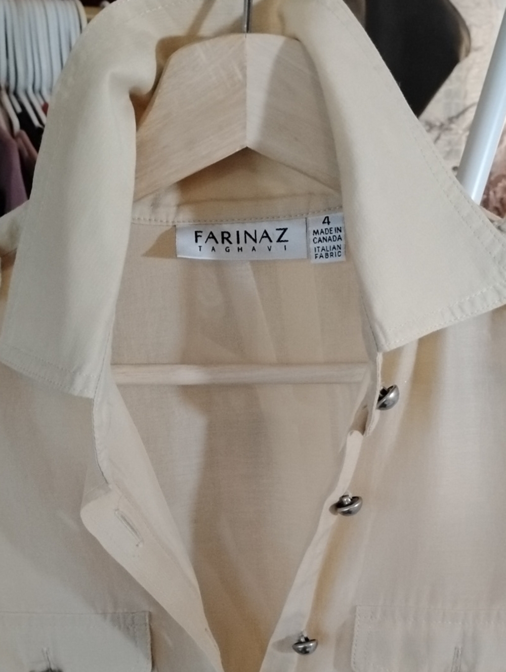 Farinaz Taghavi Italian Cotton Cream Button-Front Stylish Timeless Top - Picture 3 of 9
